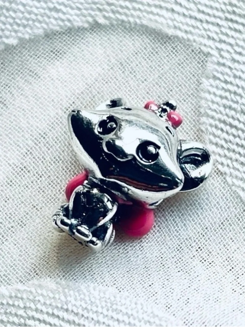 Silver Fox Kids Charm with Pink Bow